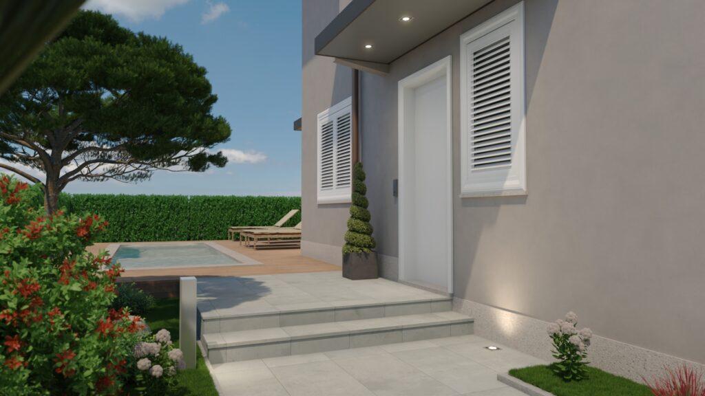 esterni render villa  ingresso